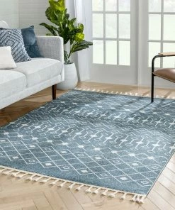 Well Woven Transistora Nordic Tribal Trellis Pattern Blue Rug