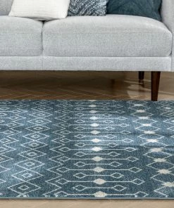 Well Woven Transistora Nordic Tribal Trellis Pattern Blue Rug