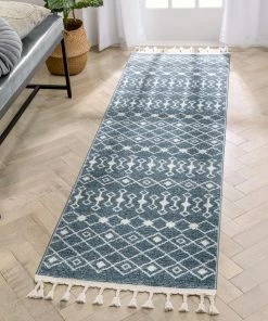 Well Woven Transistora Nordic Tribal Trellis Pattern Blue Rug