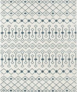 Well Woven Transistora Nordic Tribal Trellis Pattern Light Blue Ivory Rug