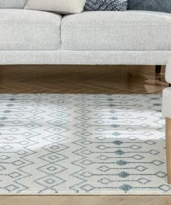 Well Woven Transistora Nordic Tribal Trellis Pattern Light Blue Ivory Rug