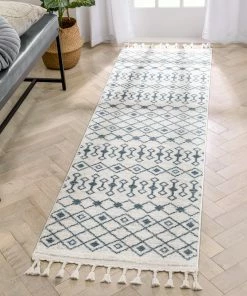 Well Woven Transistora Nordic Tribal Trellis Pattern Light Blue Ivory Rug