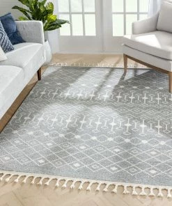 Well Woven Global Transistora Nordic Tribal Trellis Pattern Grey Rug