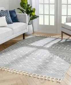 Well Woven Global Transistora Nordic Tribal Trellis Pattern Grey Rug