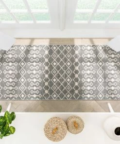 Well Woven Global Transistora Nordic Tribal Trellis Pattern Grey Rug