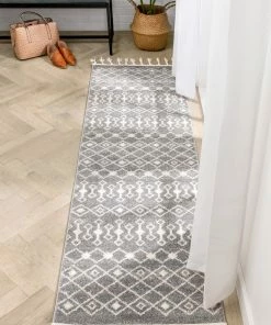Well Woven Global Transistora Nordic Tribal Trellis Pattern Grey Rug
