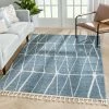 Well Woven Crisscross Nordic Geometric Pattern Blue Rug
