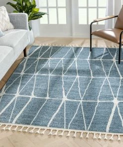 Well Woven Crisscross Nordic Geometric Pattern Blue Rug