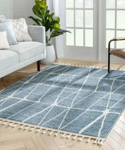 Well Woven Crisscross Nordic Geometric Pattern Blue Rug