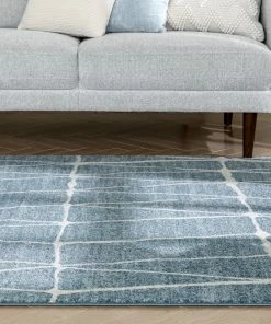 Well Woven Crisscross Nordic Geometric Pattern Blue Rug