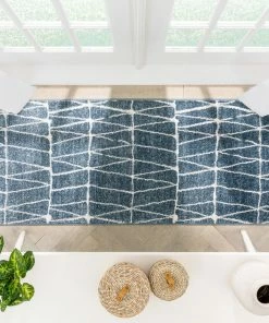 Well Woven Crisscross Nordic Geometric Pattern Blue Rug