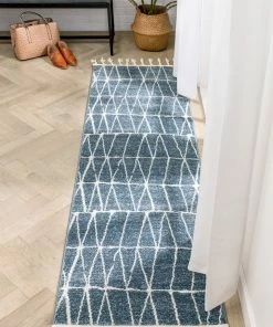 Well Woven Crisscross Nordic Geometric Pattern Blue Rug