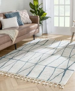 Well Woven Crisscross Nordic Geometric Pattern Blue Ivory Rug Global