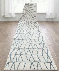 Well Woven Custom Size Runner Crisscross Retro Geometric Pattern Blue Ivory Choose Your Width X Choose Your Length Hallway Runner Rug