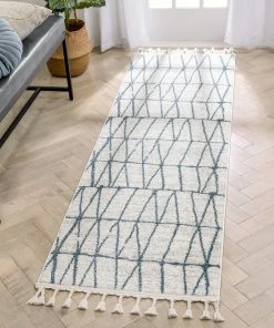 Well Woven Crisscross Nordic Geometric Pattern Blue Ivory Rug Global