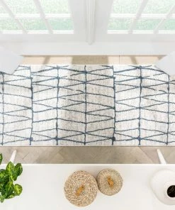 Well Woven Crisscross Nordic Geometric Pattern Blue Ivory Rug Global