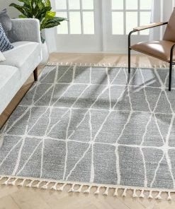 Well Woven Crisscross Nordic Geometric Pattern Grey Rug