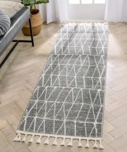 Well Woven Crisscross Nordic Geometric Pattern Grey Rug