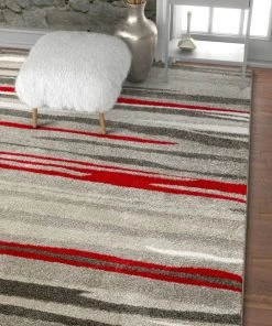 Well Woven Global Oscar Red Modern Abstract Lines Rug