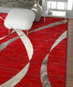 Well Woven Felicita Red Modern Lines Stripes Distressed Rug Global