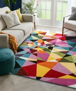 Well Woven Marvel Mid-Century Modern Construct Geometric Multi Hand-Carved Rug