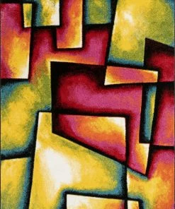 Well Woven Fortune Contemporary Abstract Geometric Boxes Multi Hand-Carved Rug