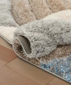 Well Woven Ucci Modern Modern Geometric Shag Beige 3D Textured Thick & Soft Shag Rug