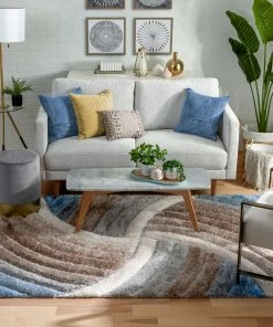 Well Woven Ucci Modern Modern Geometric Shag Beige 3D Textured Thick & Soft Shag Rug