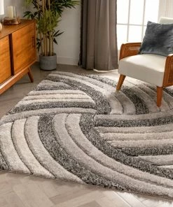 Well Woven Geometric Ucci Grey Modern 3D Textured Shag Rug
