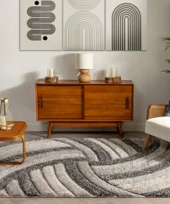 Well Woven Geometric Ucci Grey Modern 3D Textured Shag Rug