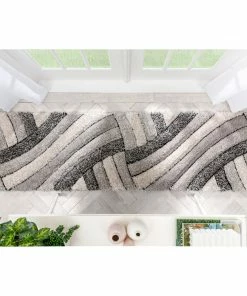 Well Woven Geometric Ucci Grey Modern 3D Textured Shag Rug