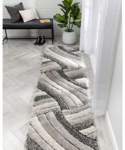 Well Woven Geometric Ucci Grey Modern 3D Textured Shag Rug