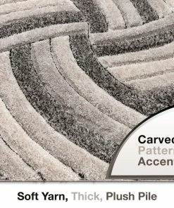 Well Woven Geometric Ucci Grey Modern 3D Textured Shag Rug