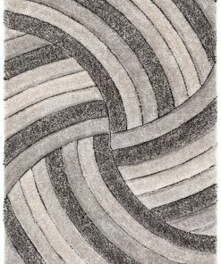 Well Woven Geometric Ucci Grey Modern 3D Textured Shag Rug