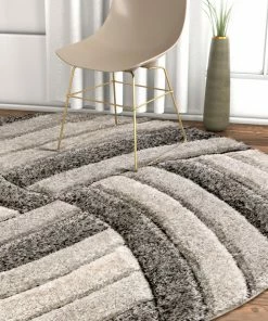 Well Woven Geometric Ucci Grey Modern 3D Textured Shag Rug
