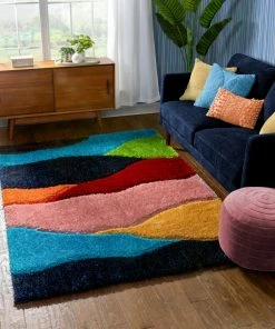 Well Woven Balboa Modern Abstract Shag Multi 3D Textured Thick & Soft Shag Rug Geometric