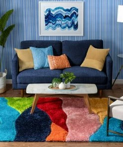 Well Woven Balboa Modern Abstract Shag Multi 3D Textured Thick & Soft Shag Rug Geometric