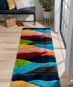 Well Woven Balboa Modern Abstract Shag Multi 3D Textured Thick & Soft Shag Rug Geometric