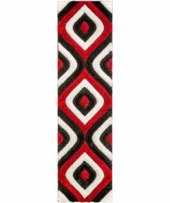 Well Woven Geometric Malibu Red Modern 3D Textured Shag Rug