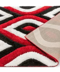 Well Woven Geometric Malibu Red Modern 3D Textured Shag Rug