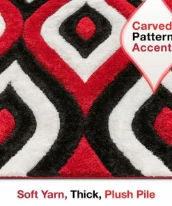 Well Woven Geometric Malibu Red Modern 3D Textured Shag Rug