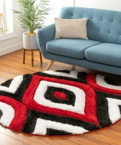 Well Woven Geometric Malibu Red Modern 3D Textured Shag Rug