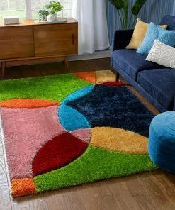 Well Woven Newport Modern Geometric Shag Multi 3D Textured Thick & Soft Shag Rug