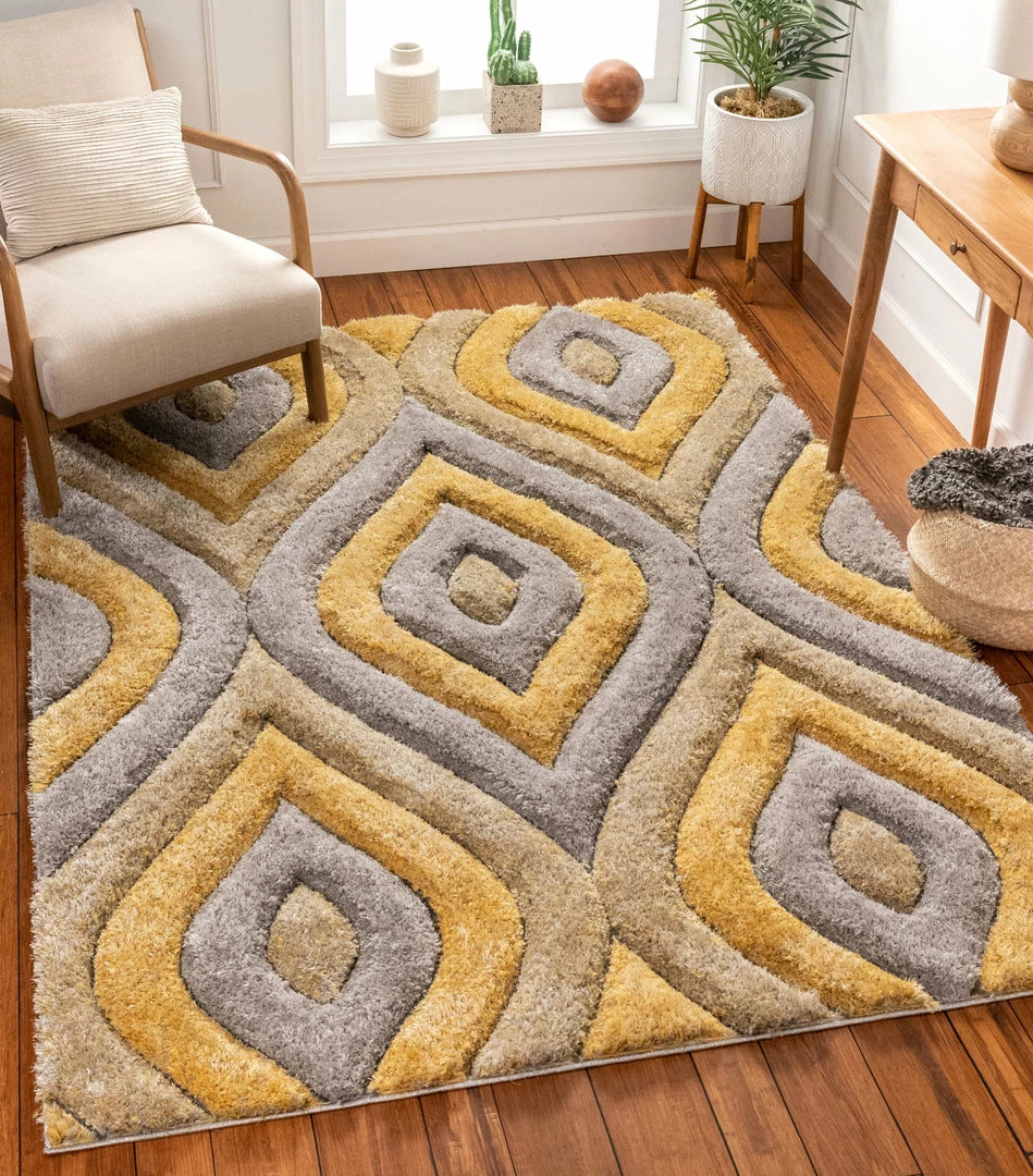 Well Woven Malibu Yellow Modern 3D Textured Shag Rug By Chill Rugs Geometric 2 Well Woven Malibu Yellow Modern 3D Textured Shag Rug By Chill Rugs Geometric