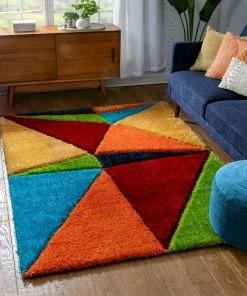 Well Woven Rialto Modern Geometric Shag Multi 3D Textured Thick & Soft Shag Rug