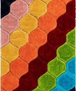 Well Woven Rainbow Modern Geometric Shag Multi 3D Textured Thick & Soft Shag Rug