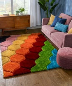Well Woven Rainbow Modern Geometric Shag Multi 3D Textured Thick & Soft Shag Rug