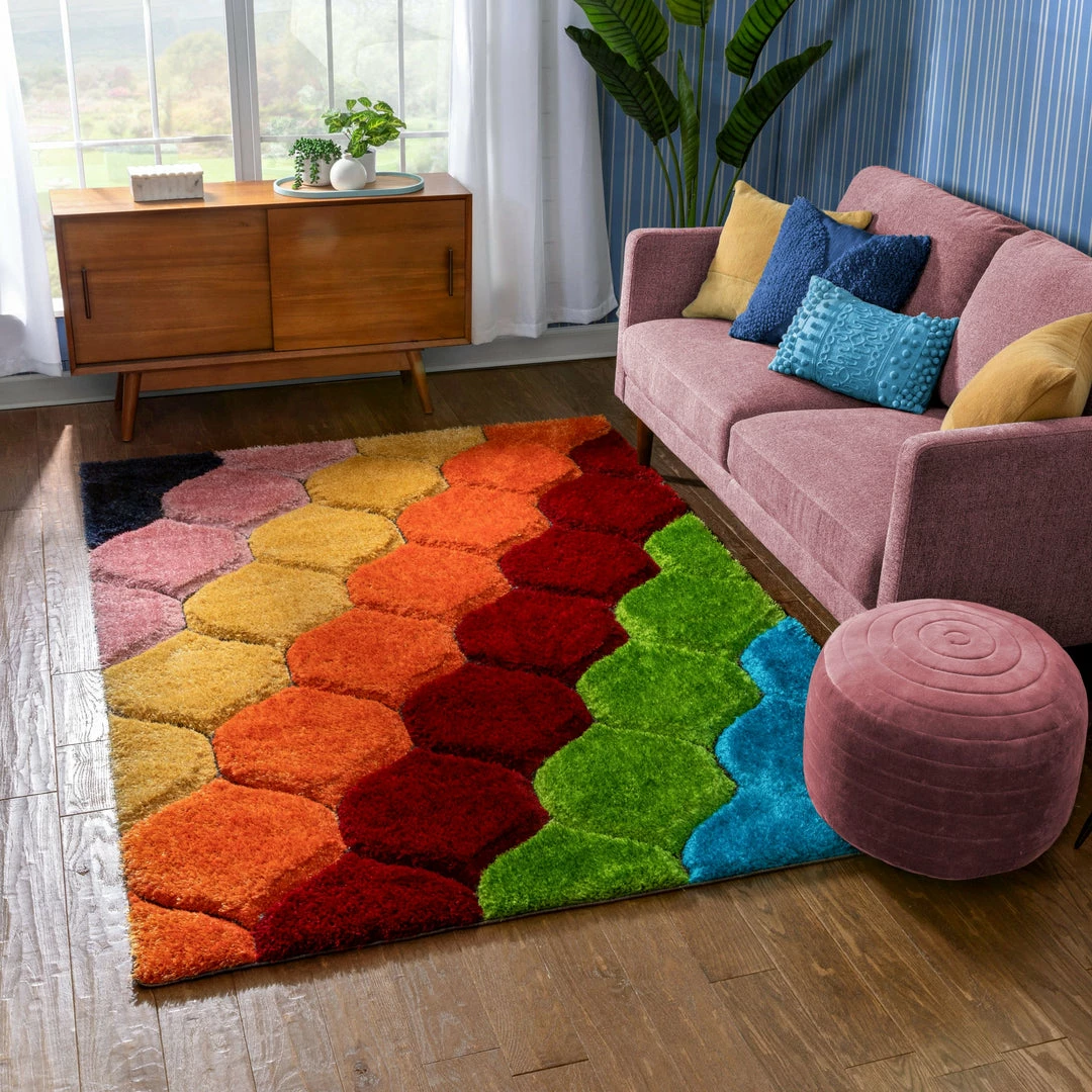 Well Woven Rainbow Modern Geometric Shag Multi 3D Textured Thick & Soft Shag Rug 1 Well Woven Rainbow Modern Geometric Shag Multi 3D Textured Thick & Soft Shag Rug