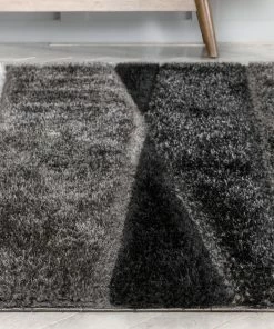 Well Woven Apallo Modern Geometric Black 3D Textured Thick & Soft Shag Rug