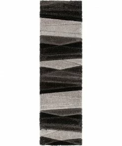 Well Woven Apallo Modern Geometric Black 3D Textured Thick & Soft Shag Rug